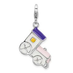 Amore La Vita Sterling Silver Rhodium-plated Polished 3-D Enameled Train Charm with Fancy Lobster Clasp