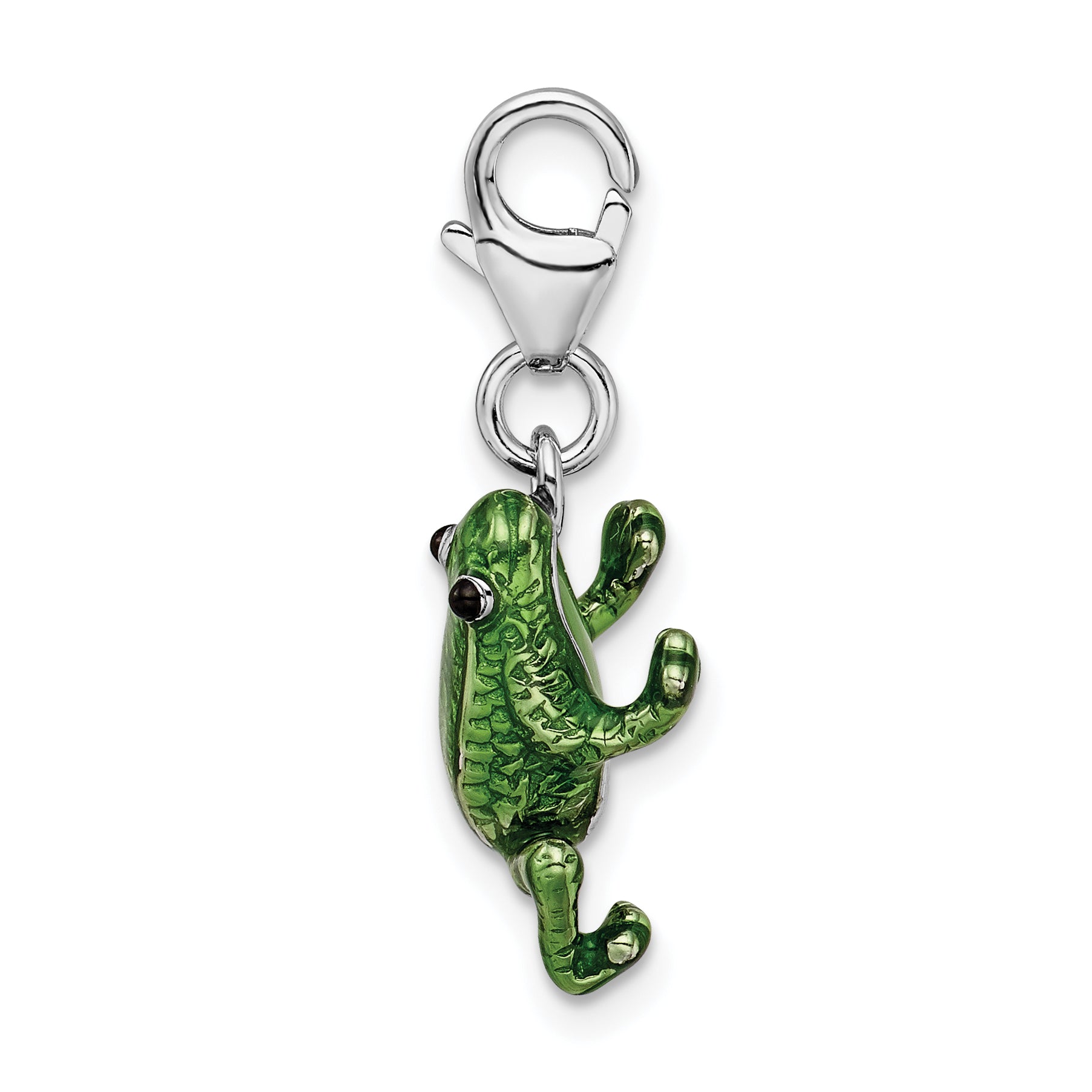 Sterling Silver Enamel Frog Charm with Rhodium Plating