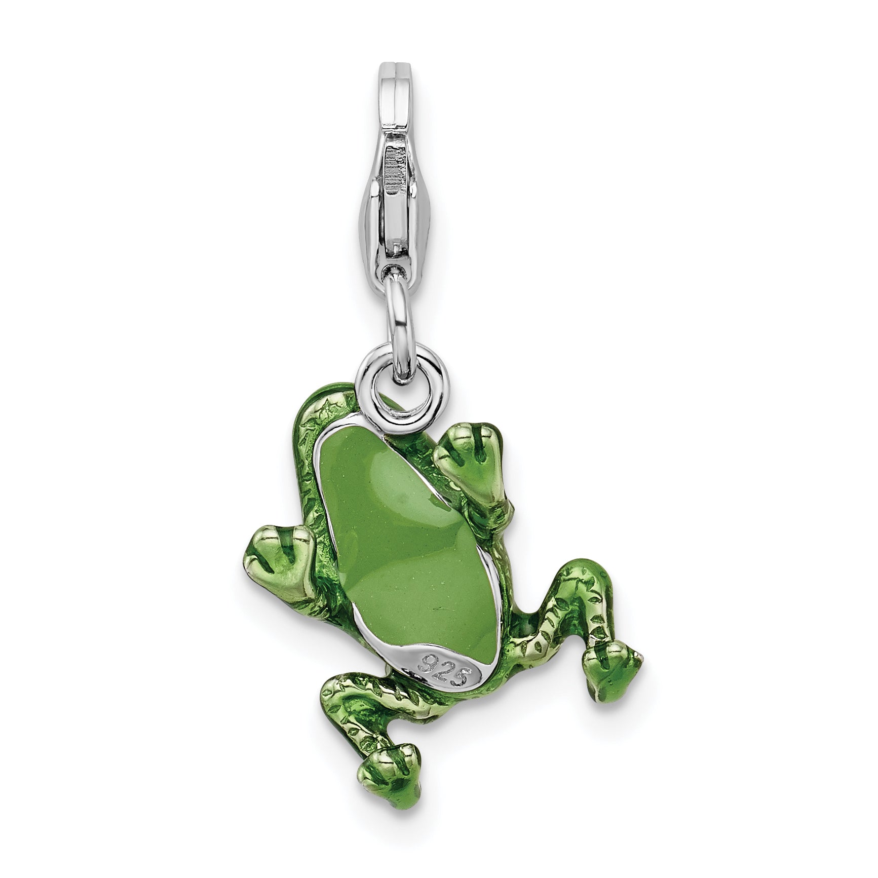 Sterling Silver Enamel Frog Charm with Rhodium Plating