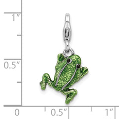 Sterling Silver Enamel Frog Charm with Rhodium Plating