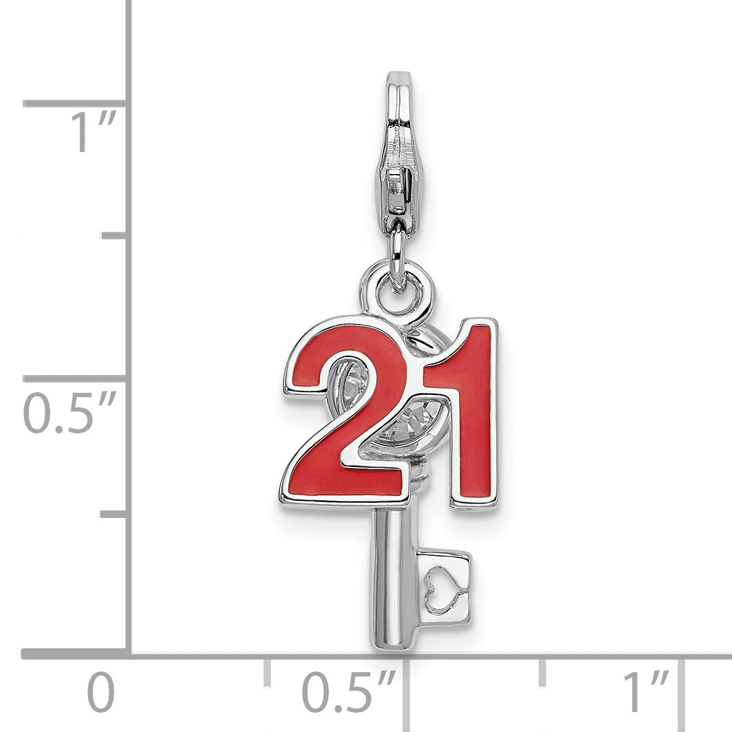 Sophia Jewelers Sterling Silver 3D 21st Birthday Enameled Key Charm