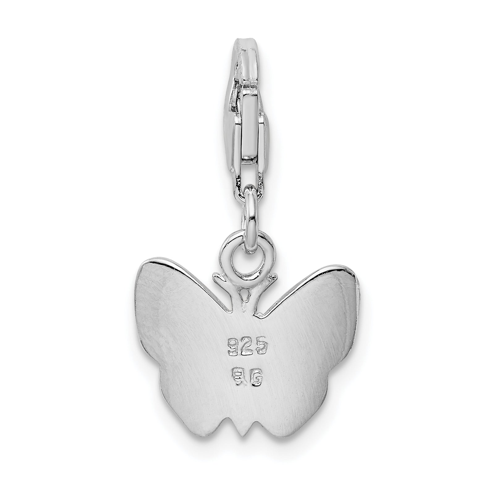 Amore La Vita Sterling Silver Rhodium-plated Polished Enameled Butterfly Charm with Fancy Lobster Clasp