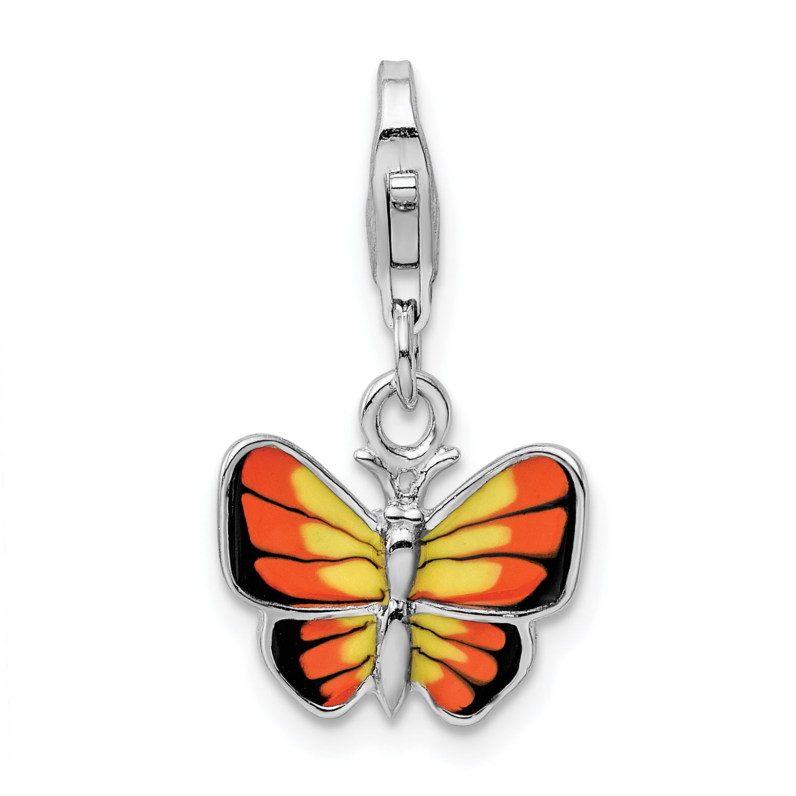 Amore La Vita Sterling Silver Rhodium-plated Polished Enameled Butterfly Charm with Fancy Lobster Clasp