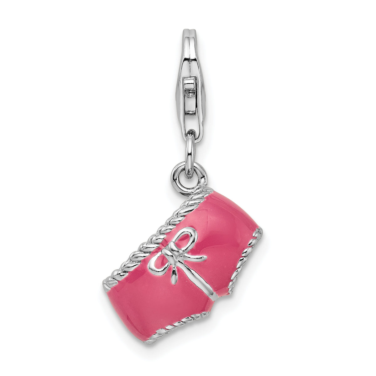 Amore La Vita Sterling Silver Rhodium-plated Polished 3-D Pink Enameled 3-D Bikini Bottom Charm with Fancy Lobster Clasp