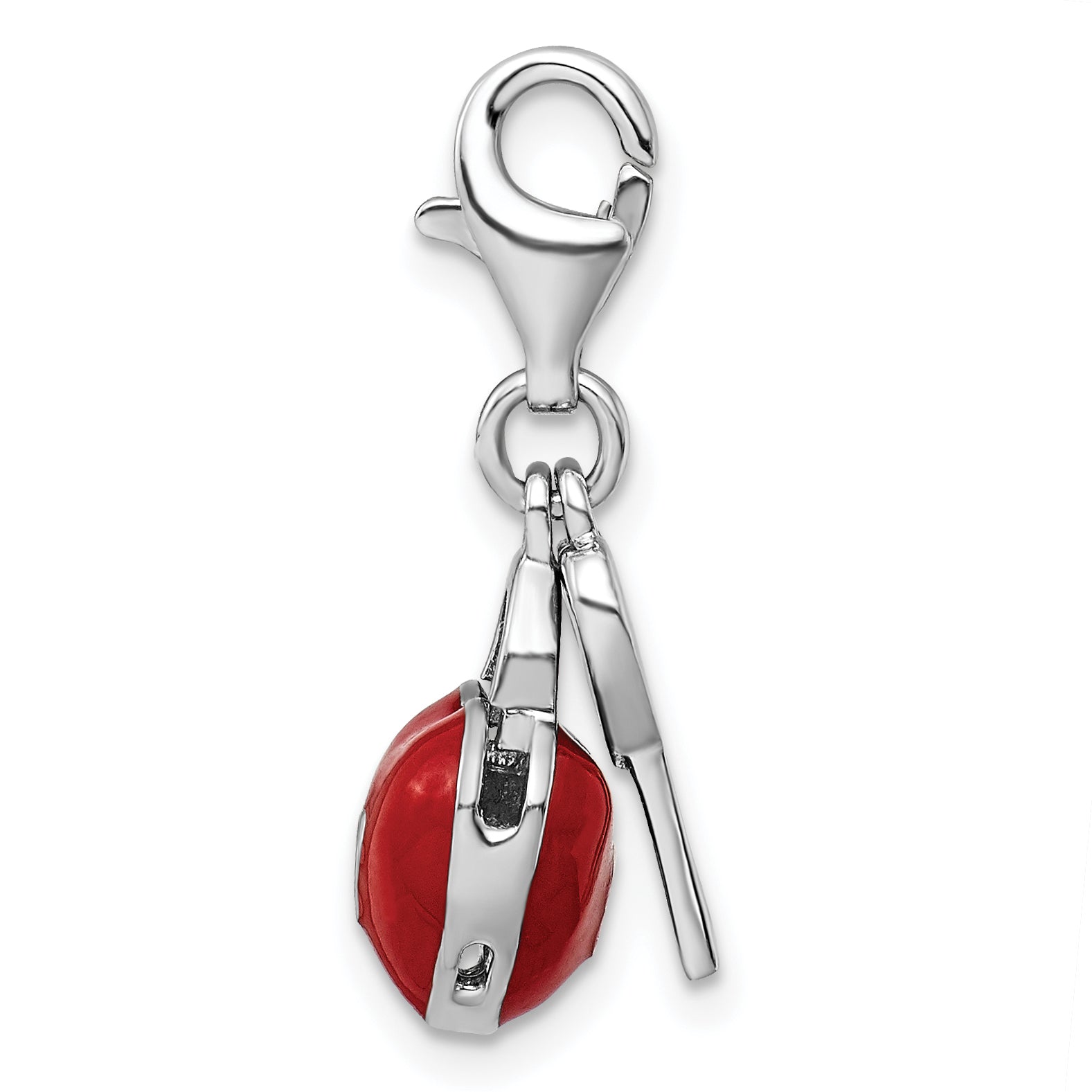 Amore La Vita Sterling Silver Rhodium-plated Polished 3-D Enameled Heart And Key Charm with Fancy Lobster Clasp