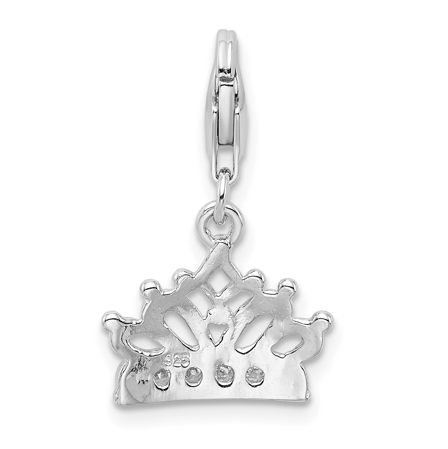 Amore La Vita 925 Sterling Silver CZ Crown Charm with Rhodium-Plated Finish