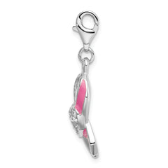 Amore La Vita 925 Sterling Silver Pink CZ Awareness Ribbon and Heart Charm