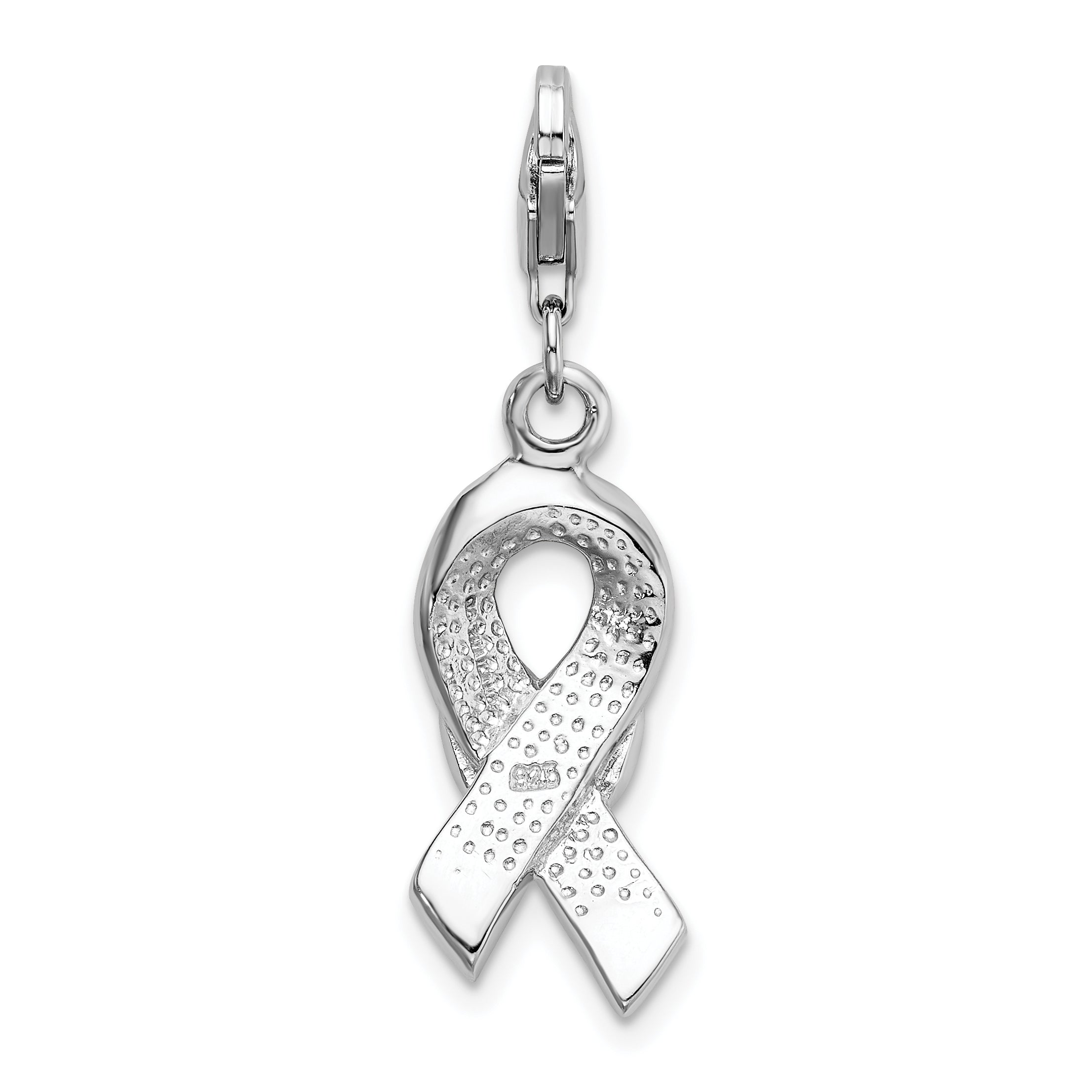 Amore La Vita 925 Sterling Silver Pink CZ Awareness Ribbon and Heart Charm