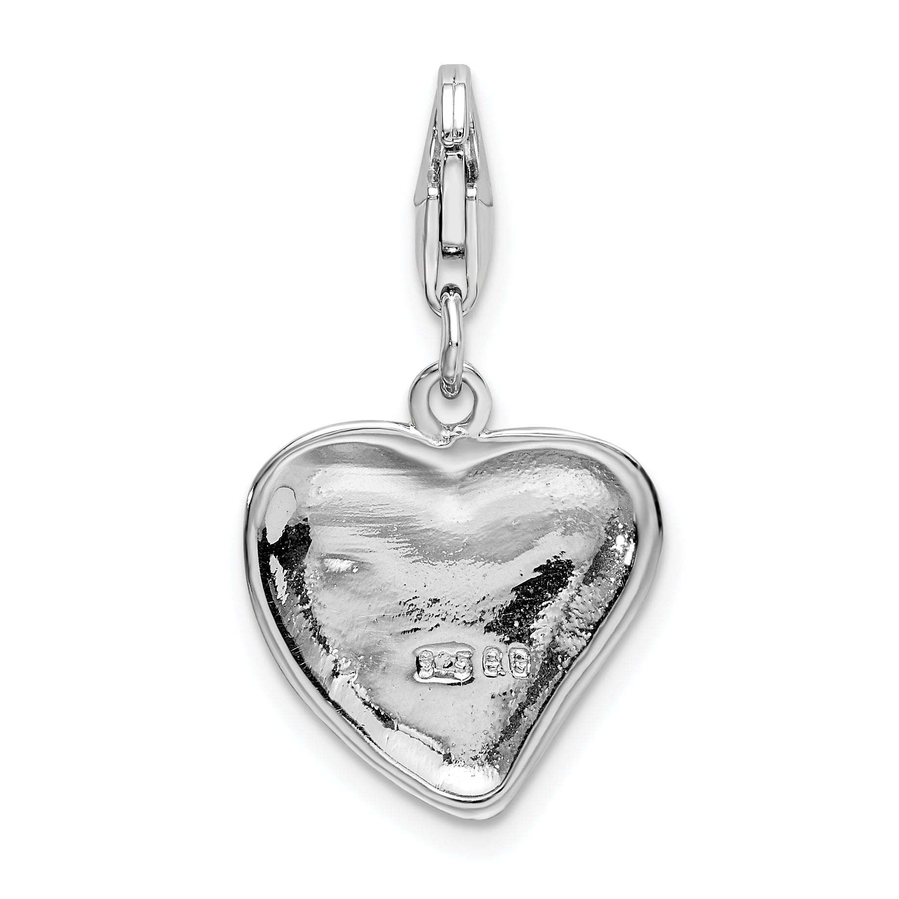 Amore La Vita Sterling Silver Rhodium-plated Polished Enameled Heart With Dog Paw Print Charm