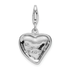 Amore La Vita Sterling Silver Rhodium-plated Polished Enameled Heart With Dog Paw Print Charm