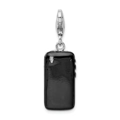 Amore La Vita Sterling Silver Rhodium-plated Polished Black Enameled 3-D Cell Phone Charm