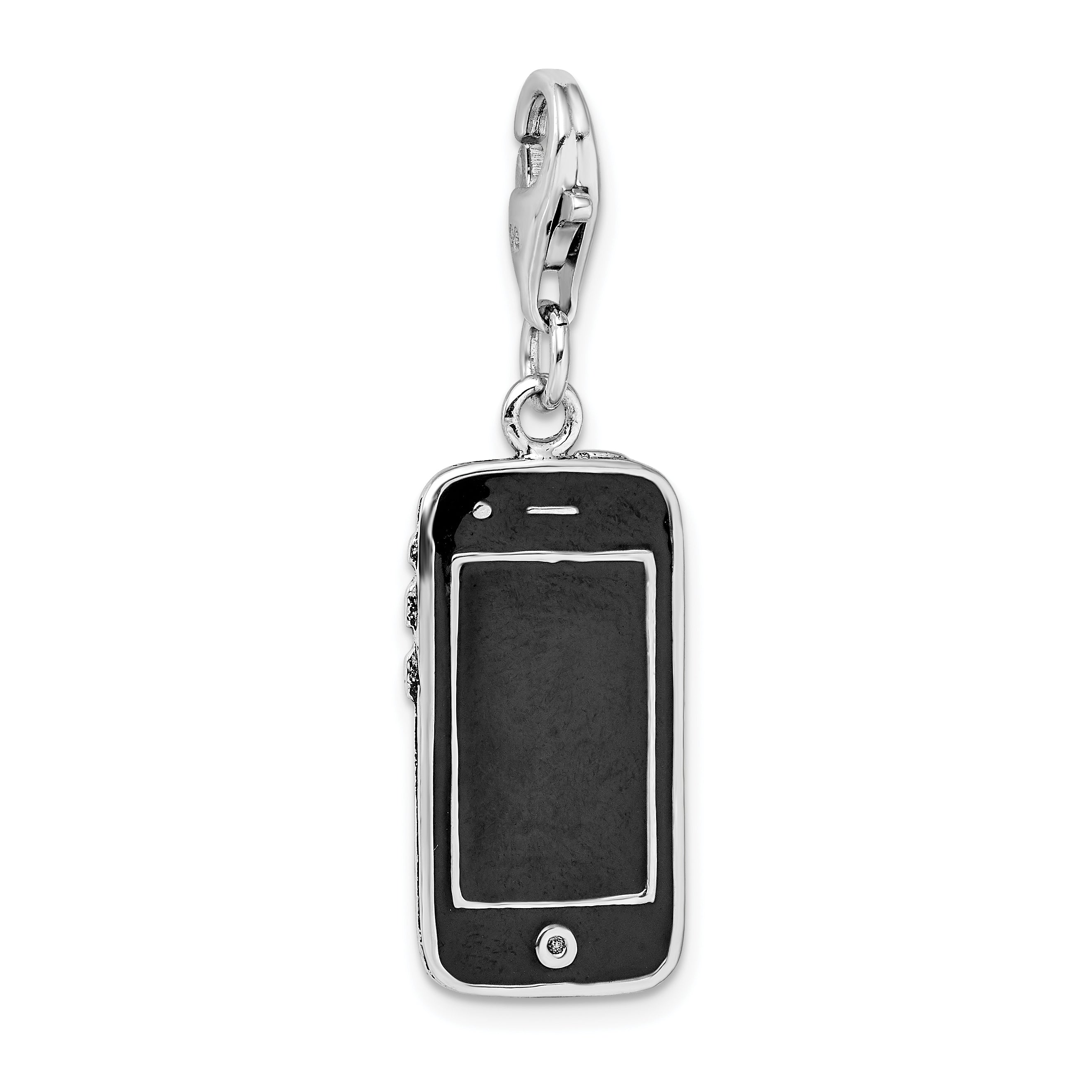 Amore La Vita Sterling Silver Rhodium-plated Polished Black Enameled 3-D Cell Phone Charm