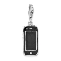 Amore La Vita Sterling Silver Rhodium-plated Polished Black Enameled 3-D Cell Phone Charm