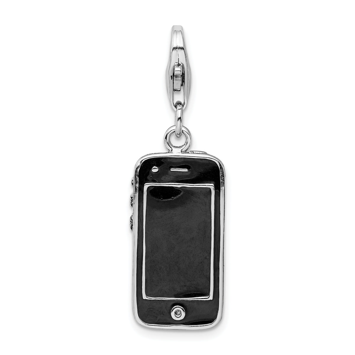 Amore La Vita Sterling Silver Rhodium-plated Polished Black Enameled 3-D Cell Phone Charm