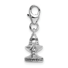 Amore La Vita Sterling Silver Rhodium-plated Polished 3-D Enameled Magic Lamp Charm with Fancy Lobster Clasp