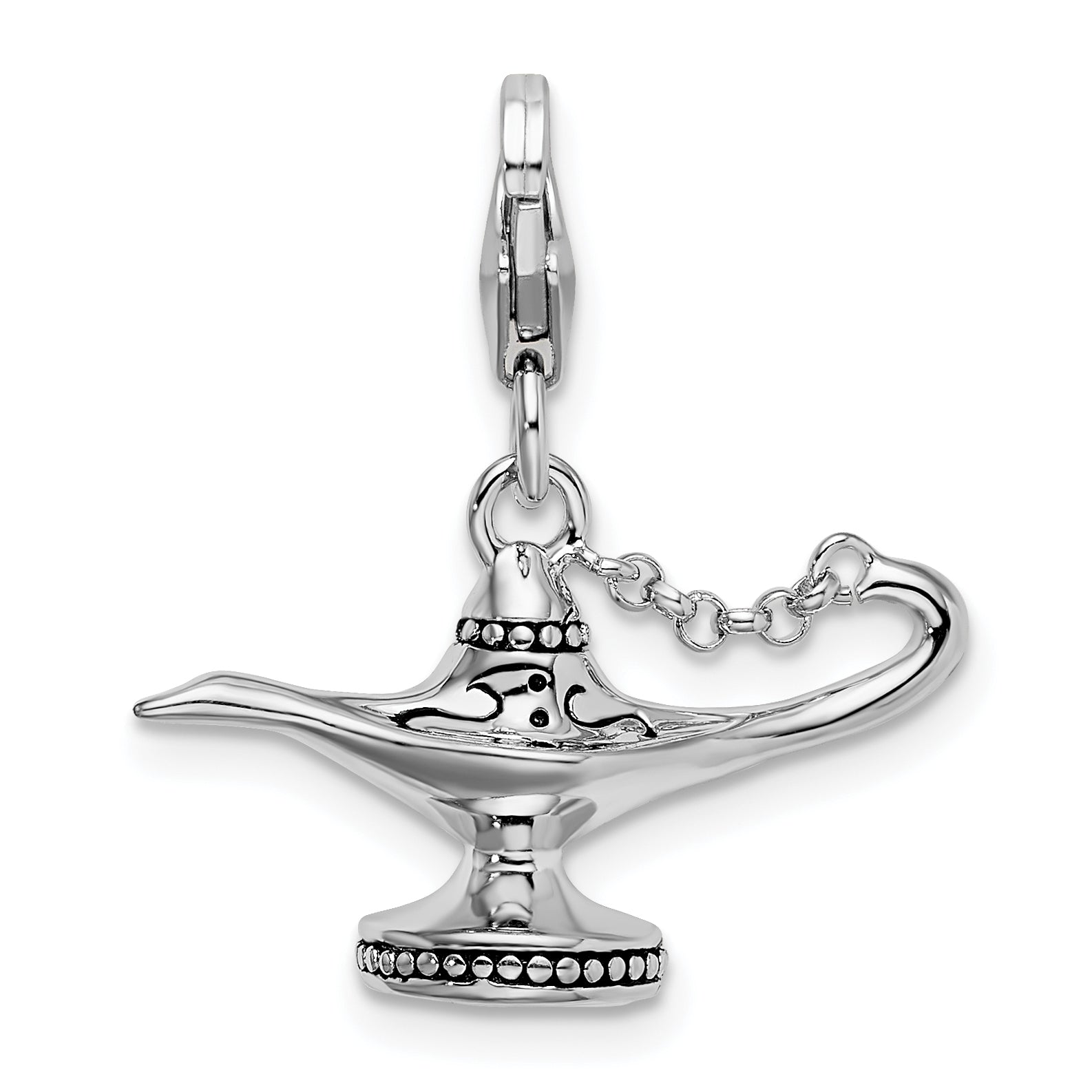 Amore La Vita Sterling Silver 3D Magic Lamp Charm with Rhodium Finish