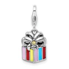 Amore La Vita Sterling Silver Rhodium-plated Polished Yellow Crystal From Swarovski Enameled Present Charm with Fancy Lobster Clasp