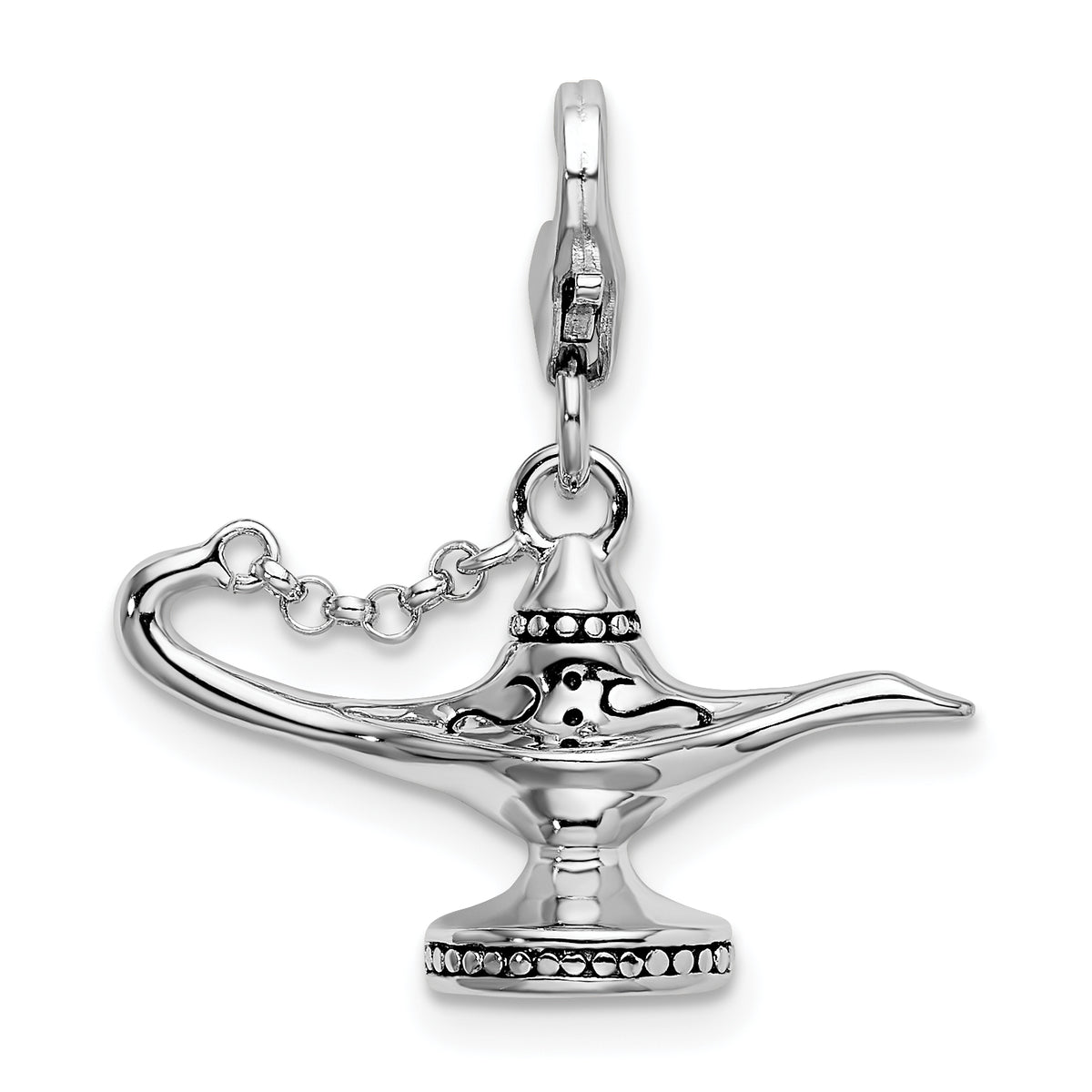 Amore La Vita Sterling Silver Rhodium-plated Polished 3-D Enameled Magic Lamp Charm with Fancy Lobster Clasp