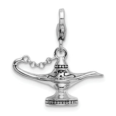 Amore La Vita Sterling Silver Rhodium-plated Polished 3-D Enameled Magic Lamp Charm with Fancy Lobster Clasp