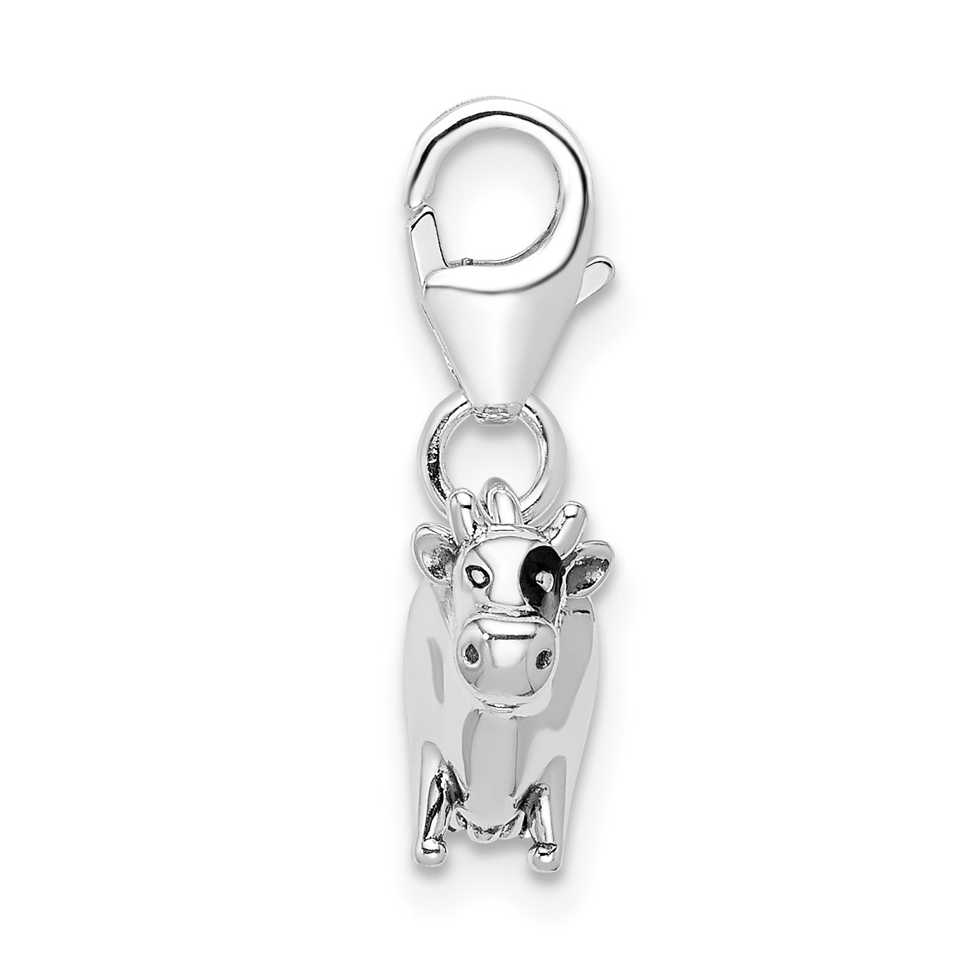 Sterling Silver Enameled Cow with Lobster Clasp Charm