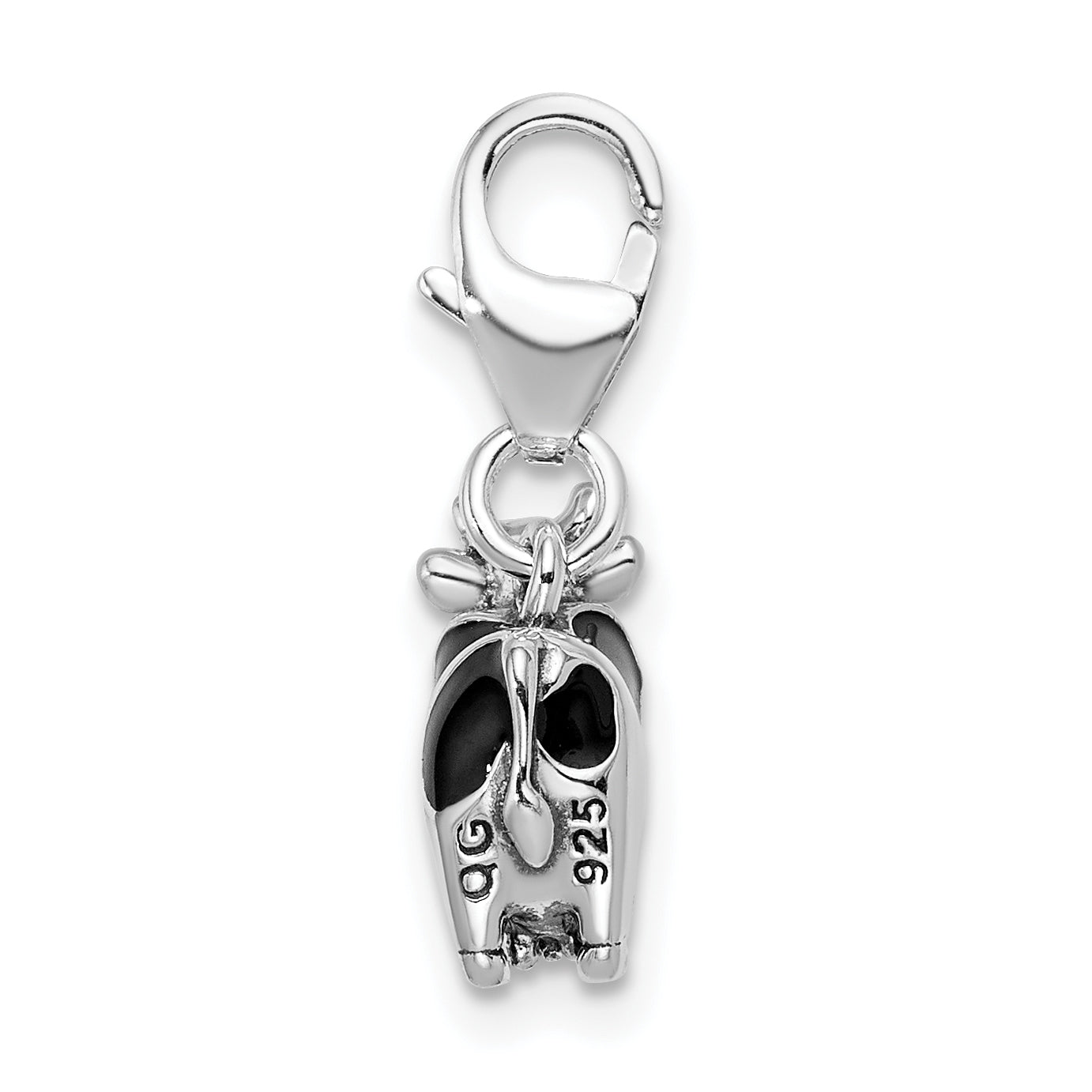 Sterling Silver Enameled Cow with Lobster Clasp Charm