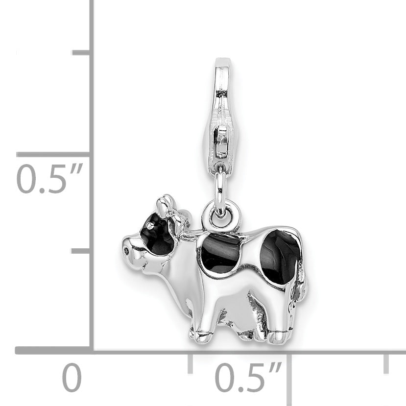 Sterling Silver Enameled Cow with Lobster Clasp Charm