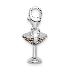 Sterling Silver 925 Swarovski Crystal Martini Glass Charm Rhodium-Plated