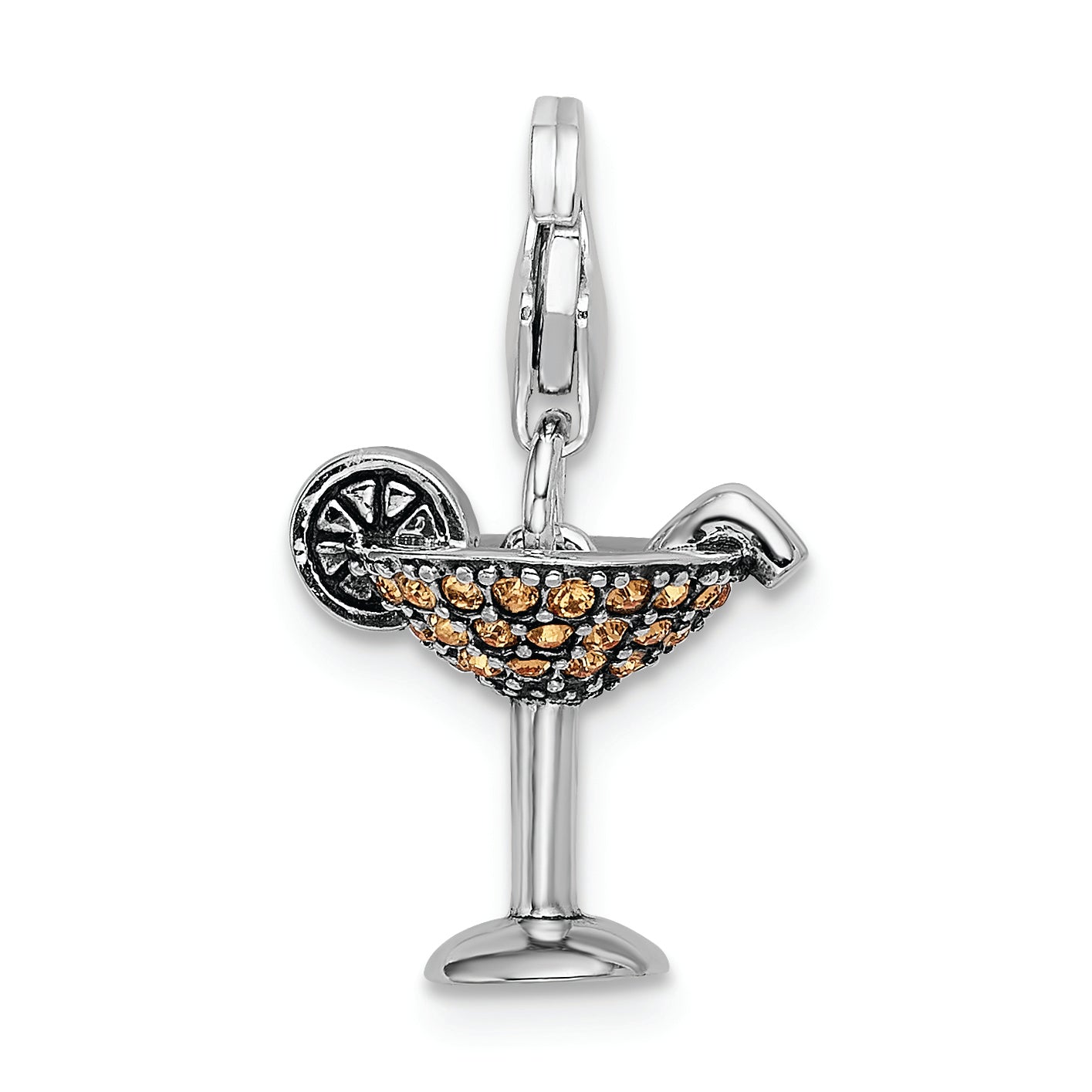 Sterling Silver 925 Swarovski Crystal Martini Glass Charm Rhodium-Plated