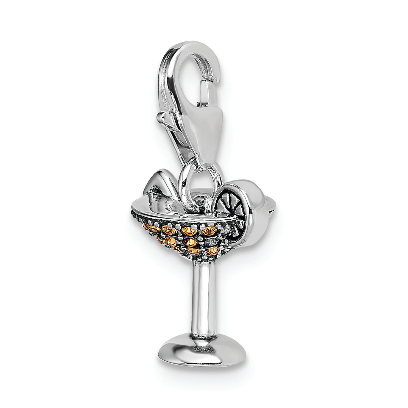 Sterling Silver 925 Swarovski Crystal Martini Glass Charm Rhodium-Plated