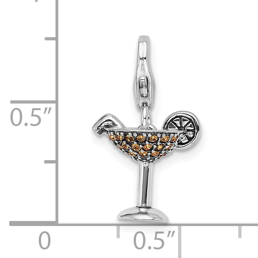 Sterling Silver 925 Swarovski Crystal Martini Glass Charm Rhodium-Plated