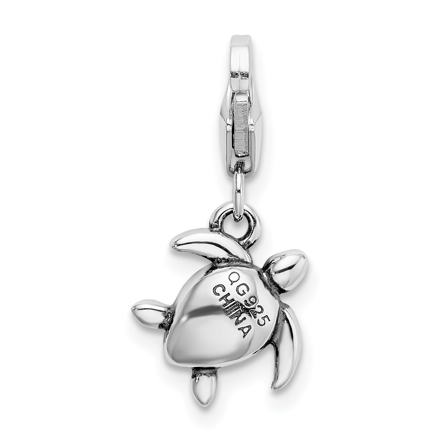 Sterling Silver Green Swarovski Turtle with Lobster Clasp Charm