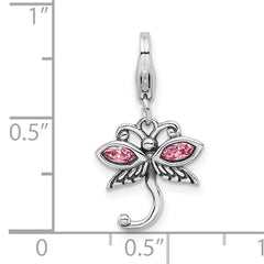 Sterling Silver Pink Swarovski Dragonfly with Lobster Clasp Charm