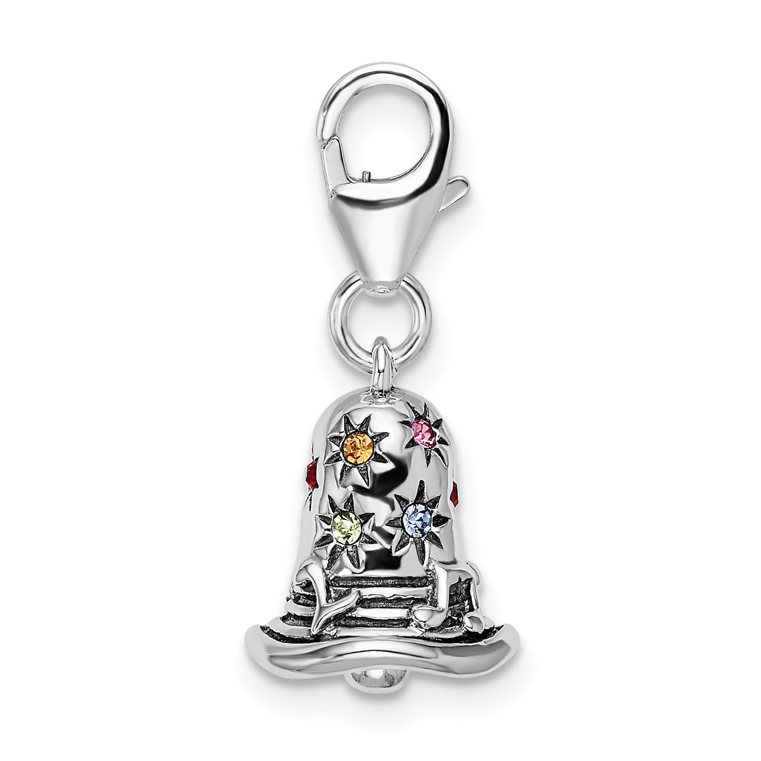 Sterling Silver Multi-color Swarovski Bell with Lobster Clasp Charm