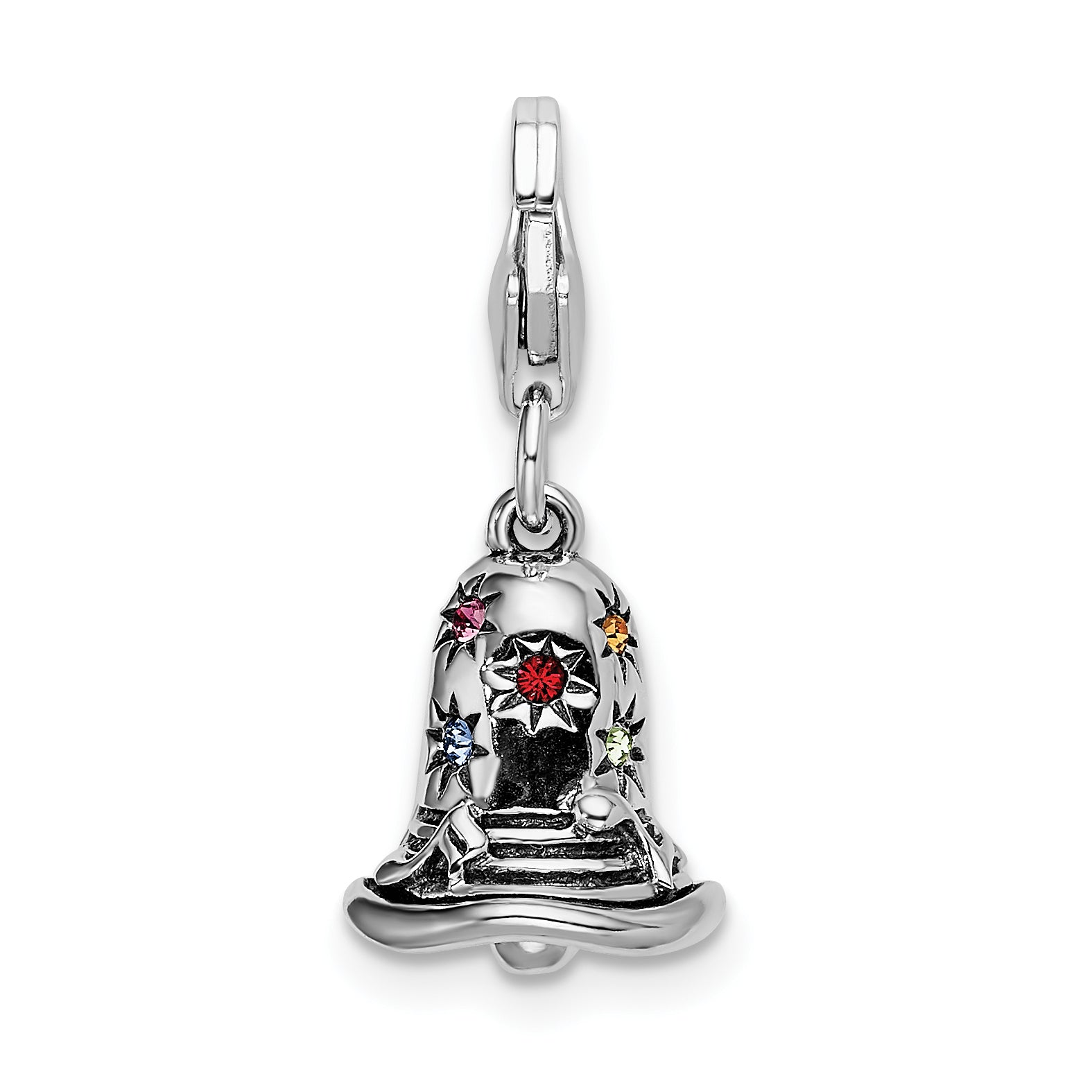 Sterling Silver Multi-color Swarovski Bell with Lobster Clasp Charm