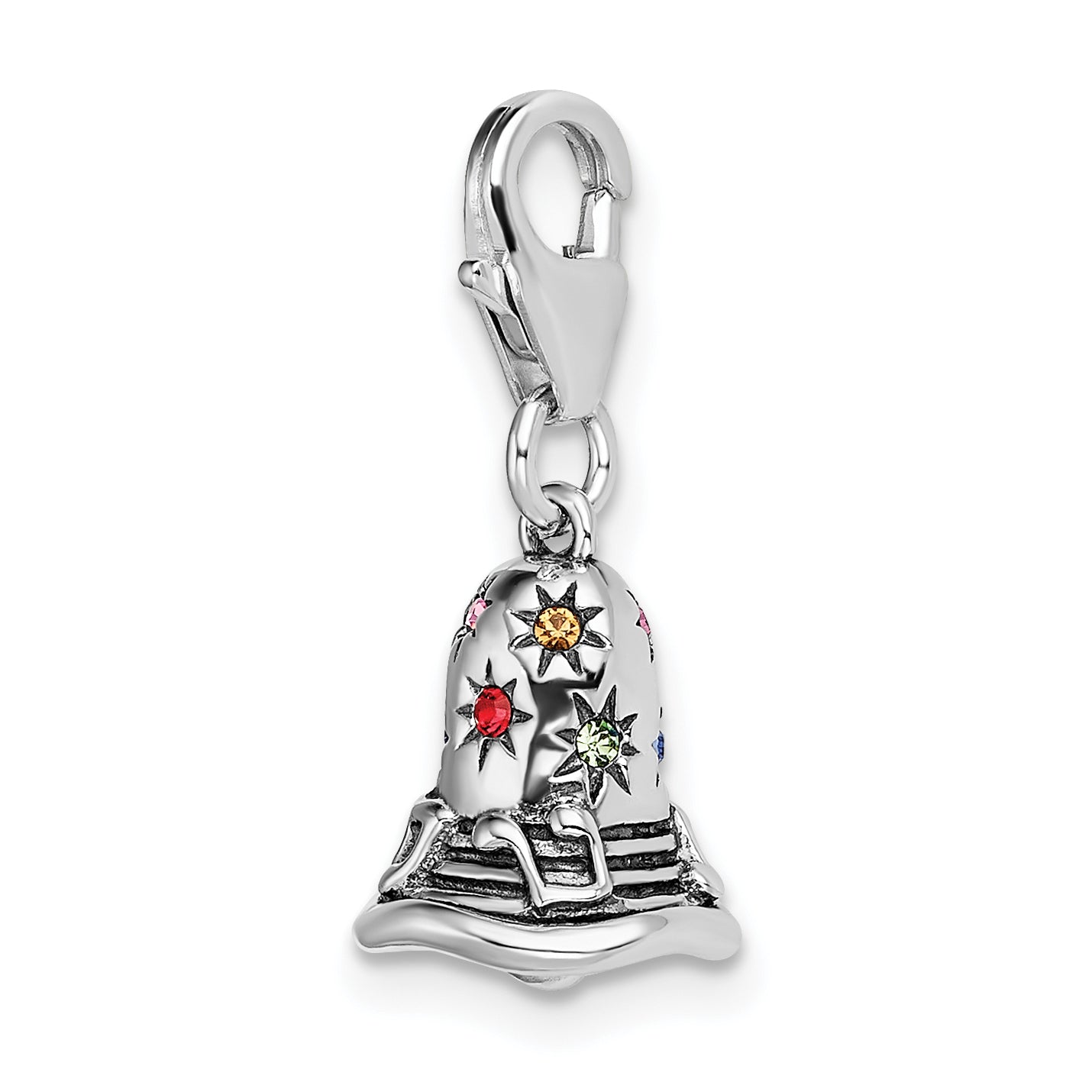 Sterling Silver Multi-color Swarovski Bell with Lobster Clasp Charm