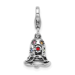 Amore La Vita Sterling Silver Rhodium-plated Polished 3-D Pink Red Blue Yellow and Green Crystal From Swarovski Bell Charm with Fancy Lobster Clasp