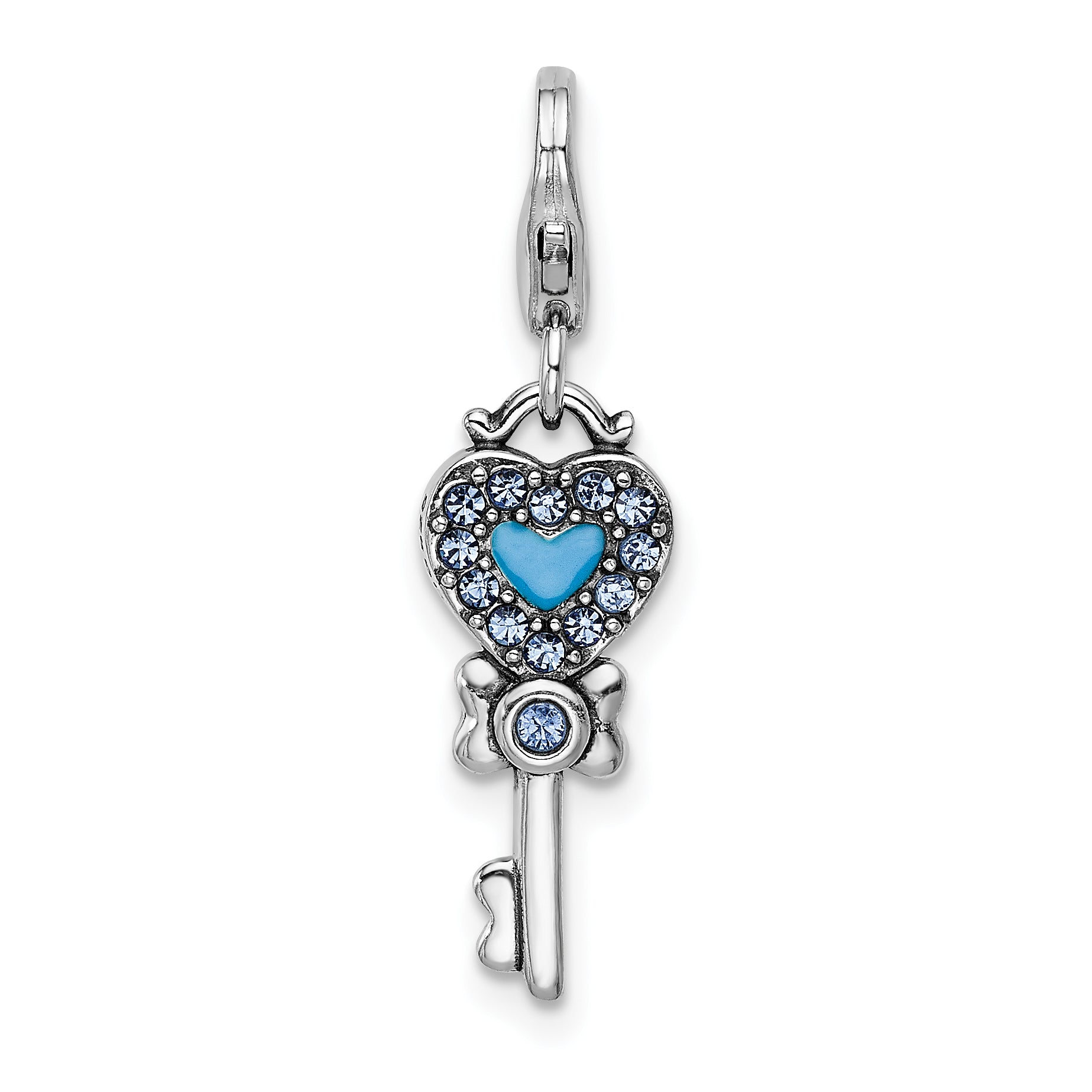 Amore La Vita Sterling Silver Rhodium-plated Polished 3-D Pink and Blue Crystal From Swarovski Enameled Reversible Heart Key Charm with Fancy Lobster Clasp