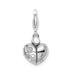 925 Sterling Silver Swarovski Crystal Enameled Heart Charm with Rhodium Plating