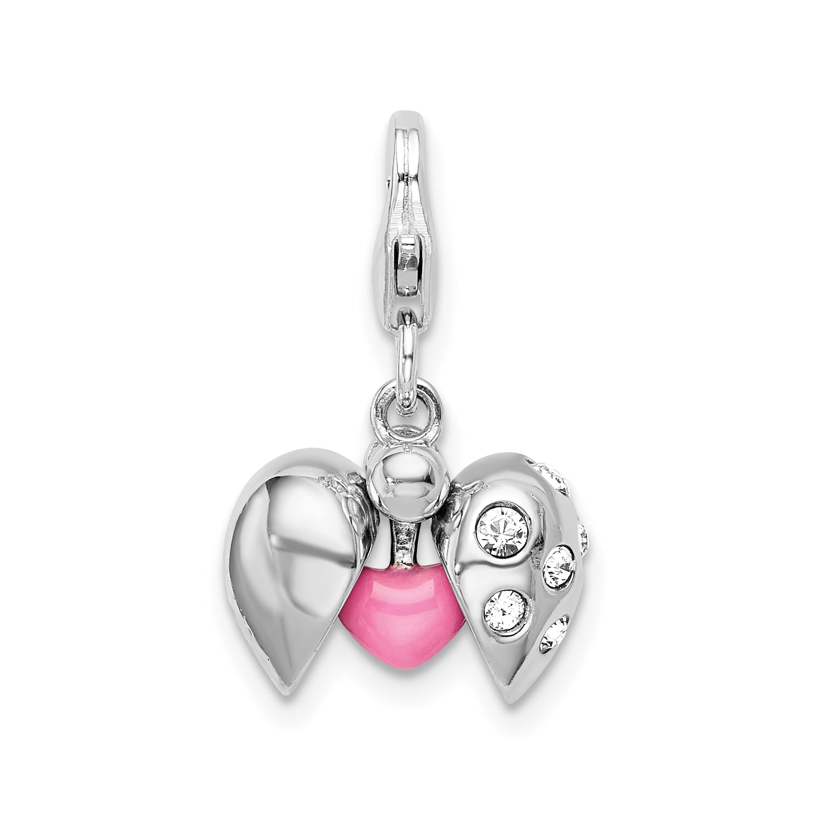 925 Sterling Silver Swarovski Crystal Enameled Heart Charm with Rhodium Plating