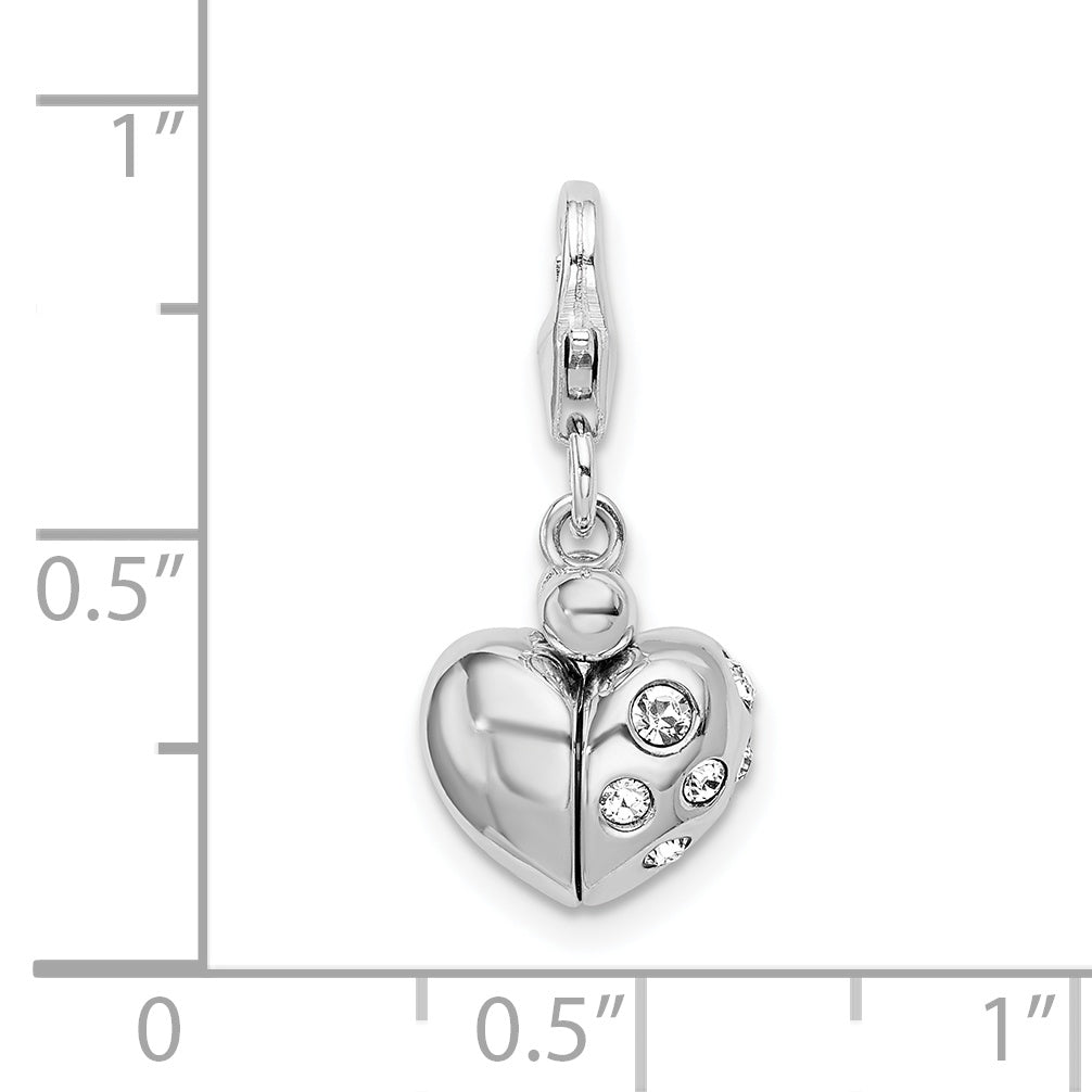 925 Sterling Silver Swarovski Crystal Enameled Heart Charm with Rhodium Plating