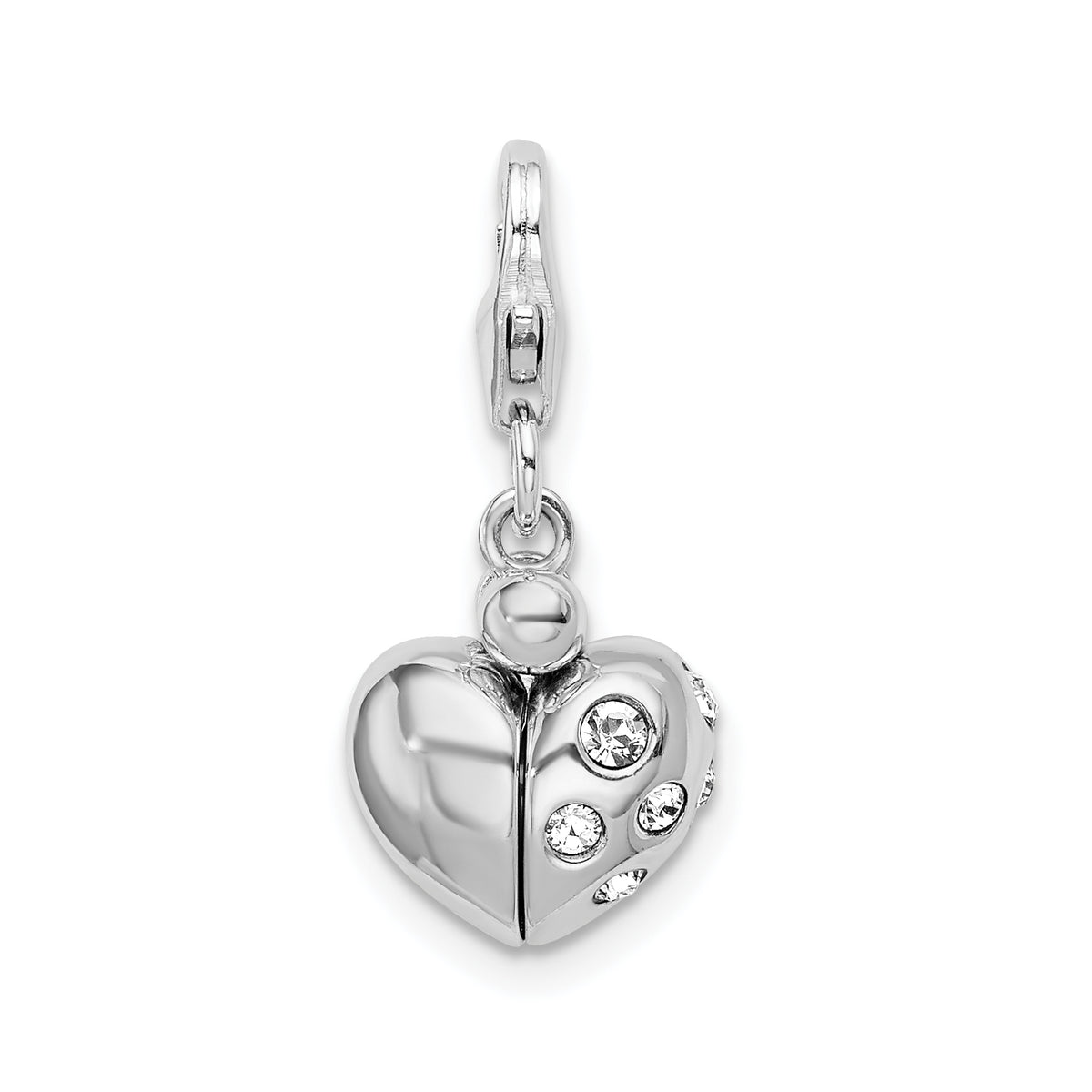 Amore La Vita Sterling Silver Rhodium-plated Polished 3-D Crystal From Swarovski Enameled Heart Opens Charm with Fancy Lobster Clasp