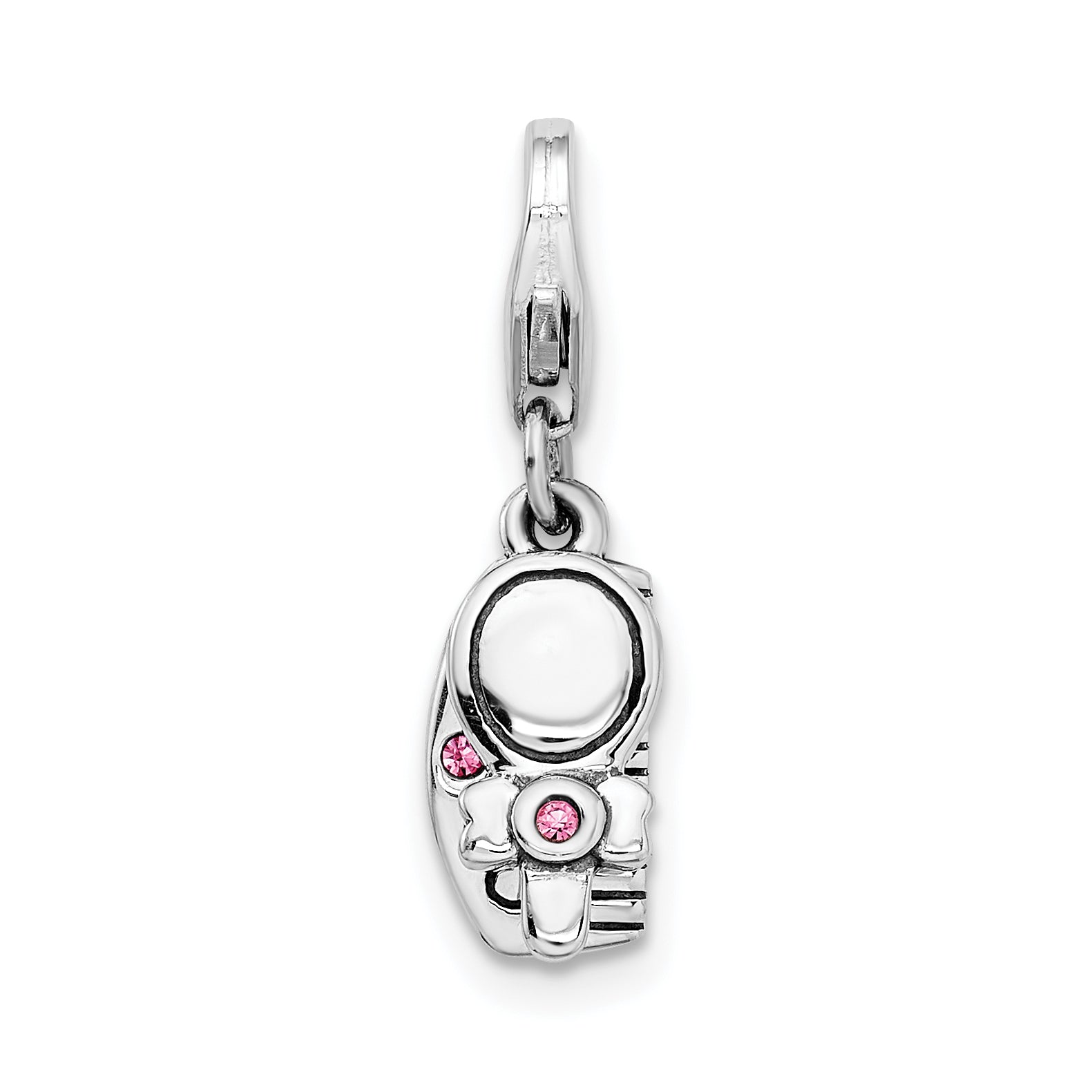 Amore La Vita Sterling Silver Rhodium-plated Polished 3-D Pink Crystal From Swarovski Comb and Mirror Charm with Fancy Lobster Clasp