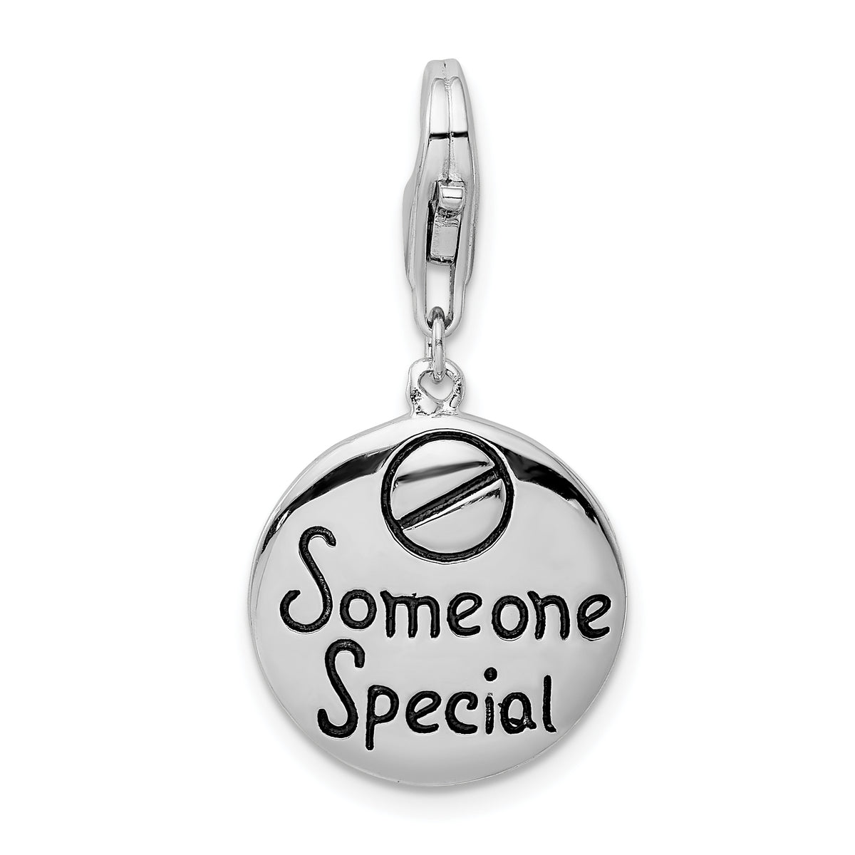 Amore La Vita Sterling Silver Rhodium-plated Polished SOMEONE SPECIAL Round Charm with Fancy Lobster Clasp