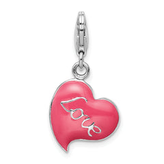 Amore La Vita 925 Sterling Silver 3D Pink Heart Charm with Lobster Clasp