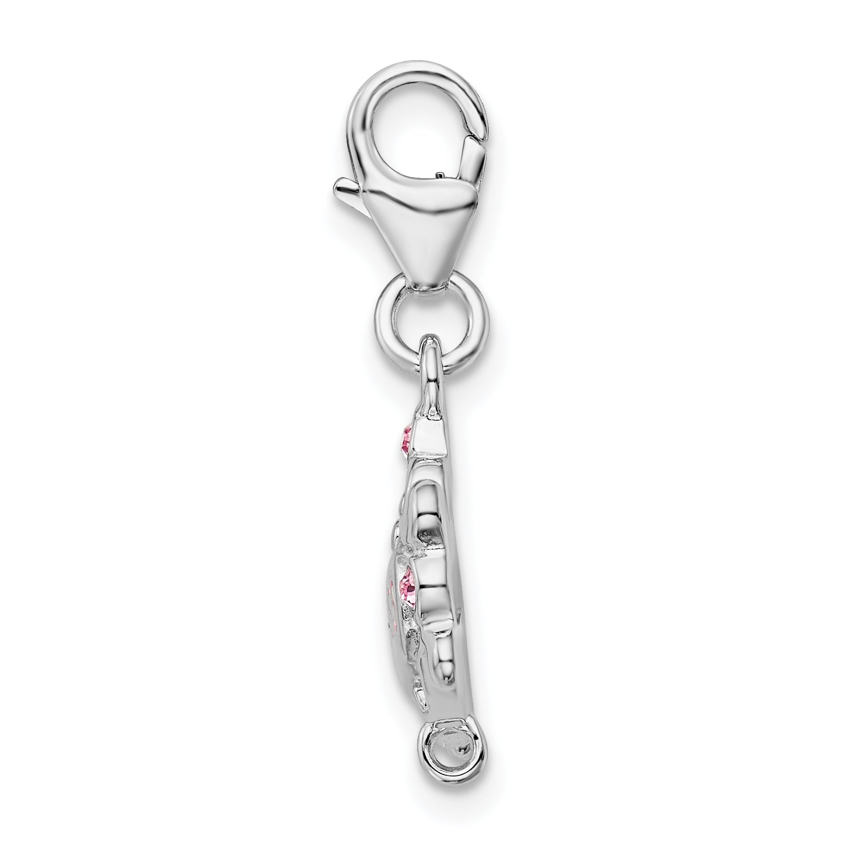 Sterling Silver Polished Pink CZ Princess with Lobster Clasp Charm