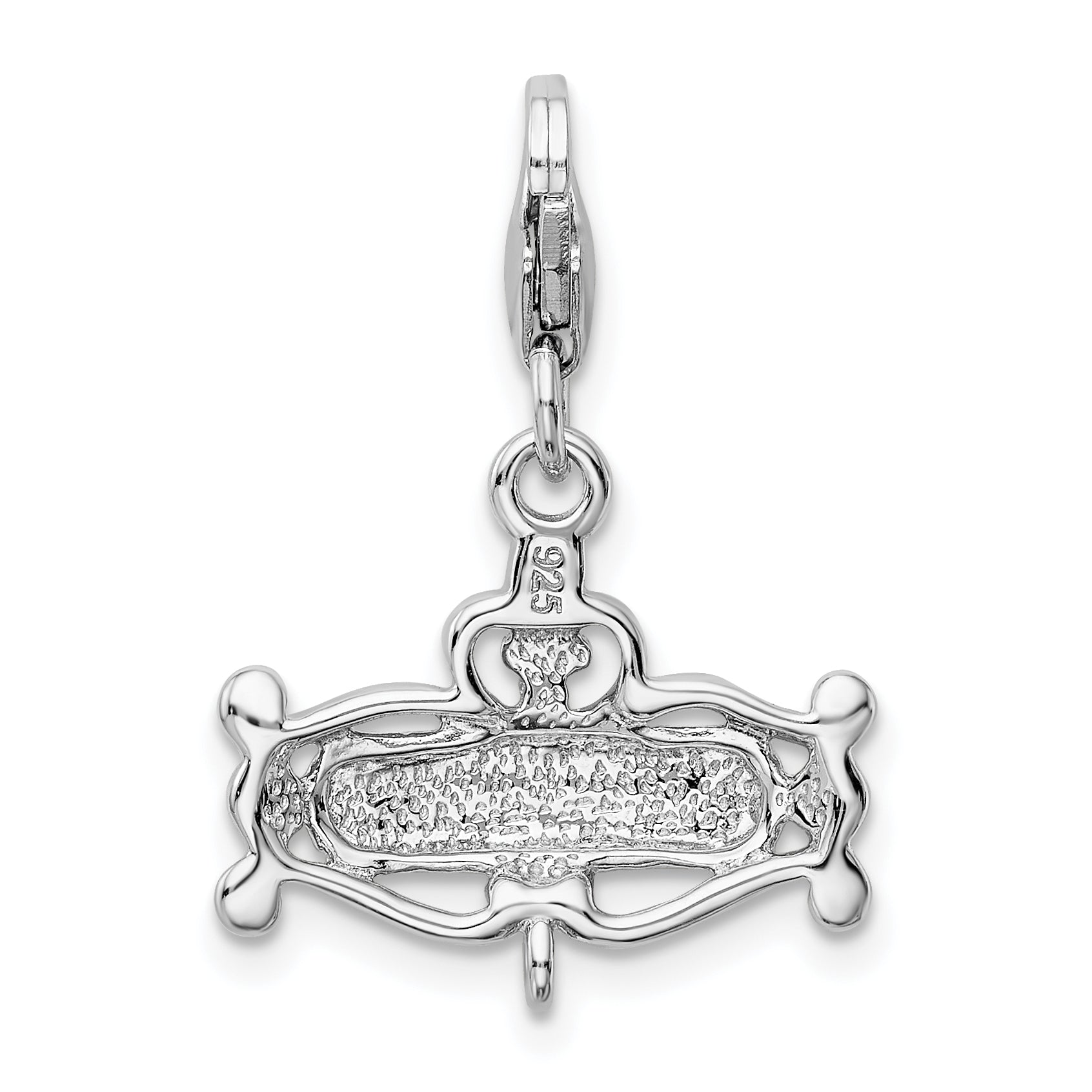 Sterling Silver Polished Pink CZ Princess with Lobster Clasp Charm