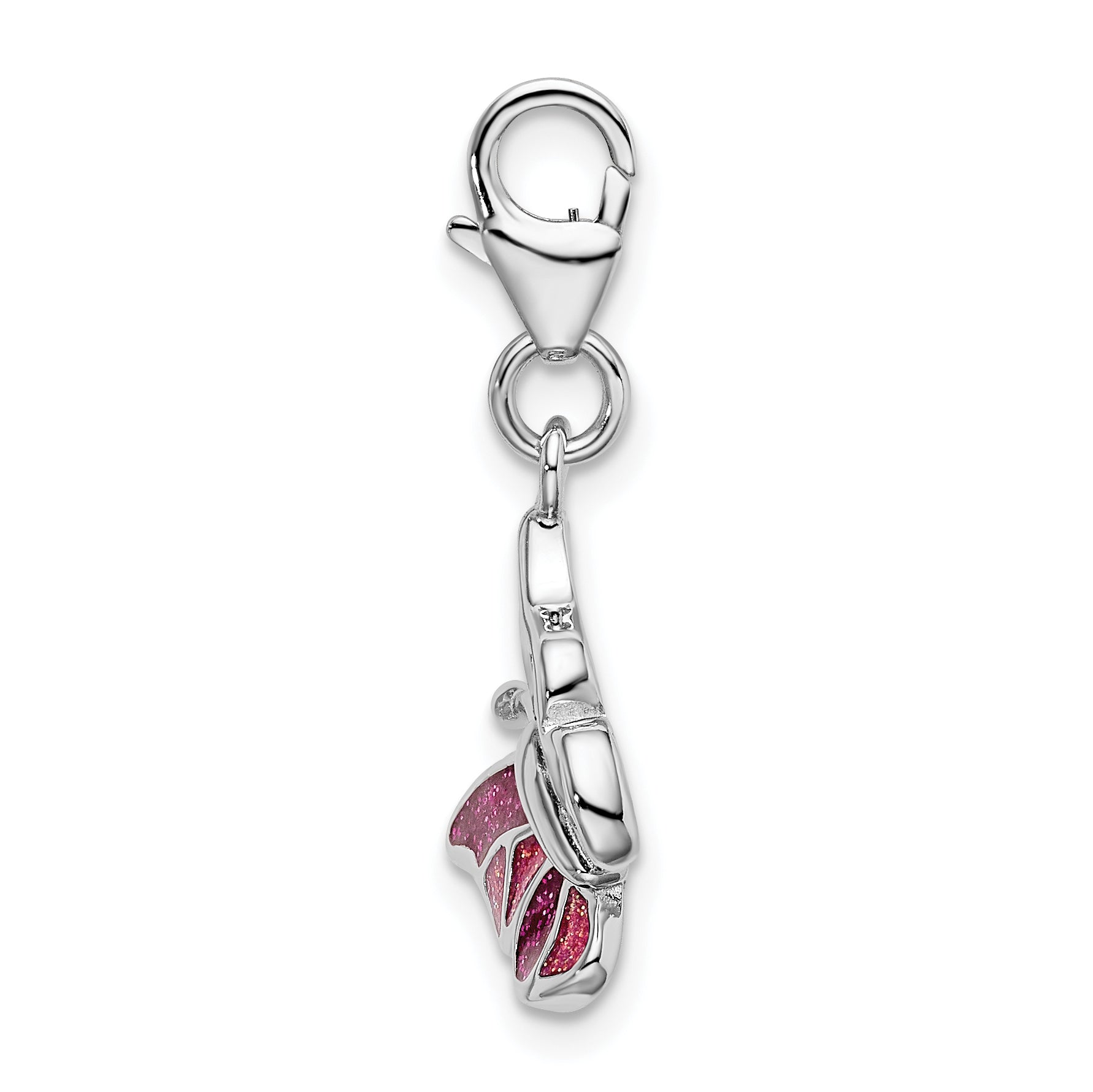 Sterling Silver Pink & White Enameled Butterfly with Lobster Clasp Charm