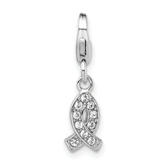 Amore La Vita Sterling Silver Rhodium-plated Polished Crystal From Swarovski Awareness Ribbon Charm with Fancy Lobster Clasp