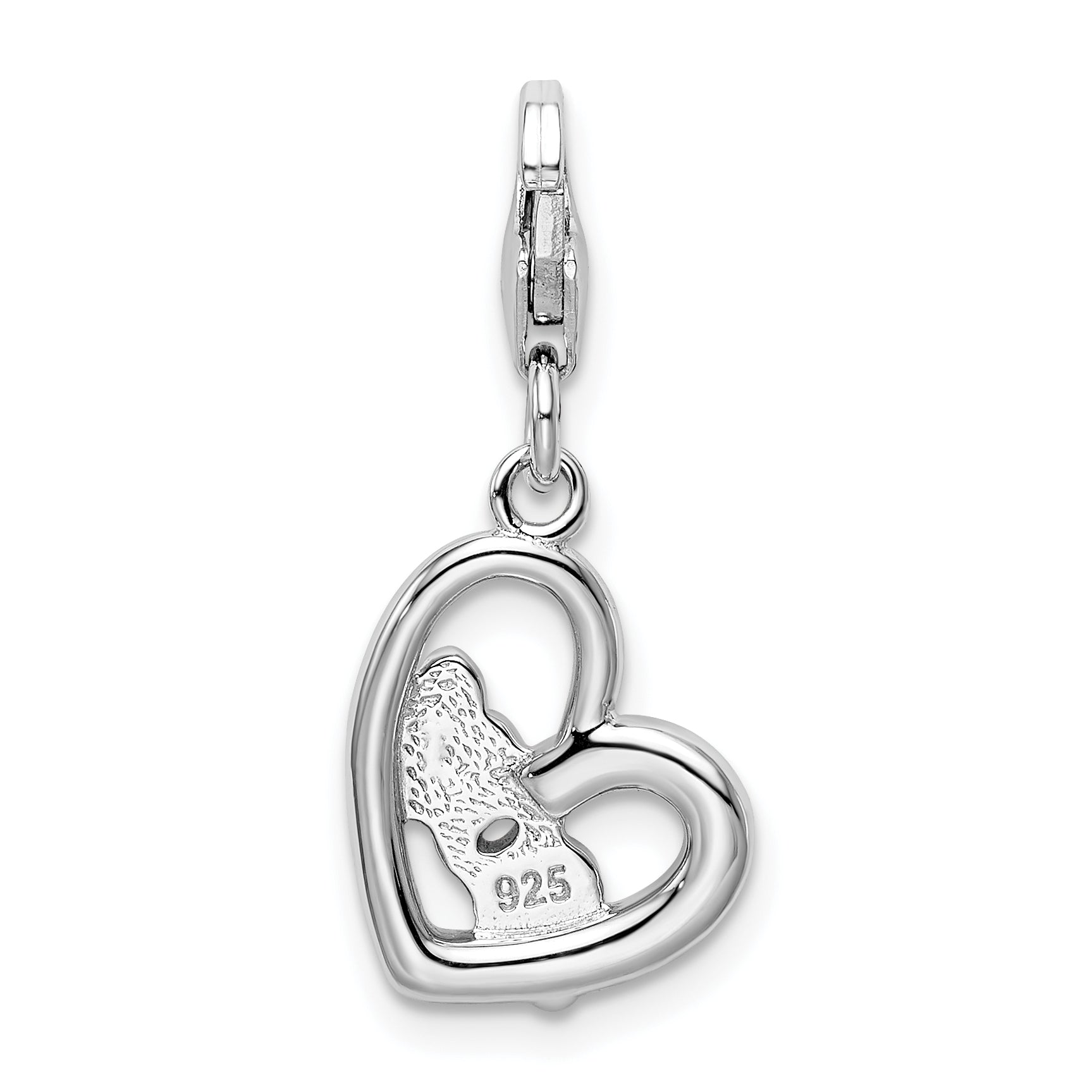 Sterling Silver Enameled w/Swarovski Mom Heart Lobster Clasp Charm