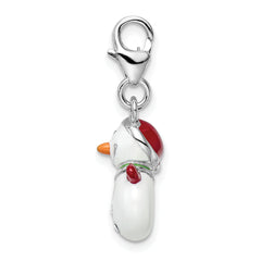 Amore La Vita Sterling Silver Rhodium-plated Polished 3-D Enameled with Crystal From Swarovski Snowman Lobster Clasp Charm